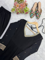 Kashvika Black Georgette Sequins Embroidered Gown with Pant & Dupatta Set