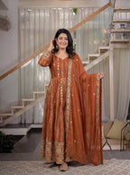 Aarohi Faux Blooming Georgette Sequins Embroidered Anarkali with Pant & Dupatta Set
