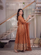 Aarohi Faux Blooming Georgette Sequins Embroidered Anarkali with Pant & Dupatta Set