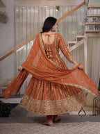 Aarohi Faux Blooming Georgette Sequins Embroidered Anarkali with Pant & Dupatta Set