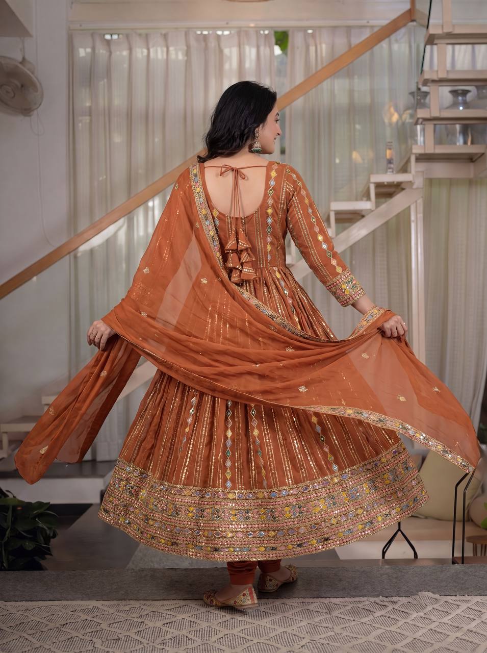 Aarohi Faux Blooming Georgette Sequins Embroidered Anarkali with Pant & Dupatta Set