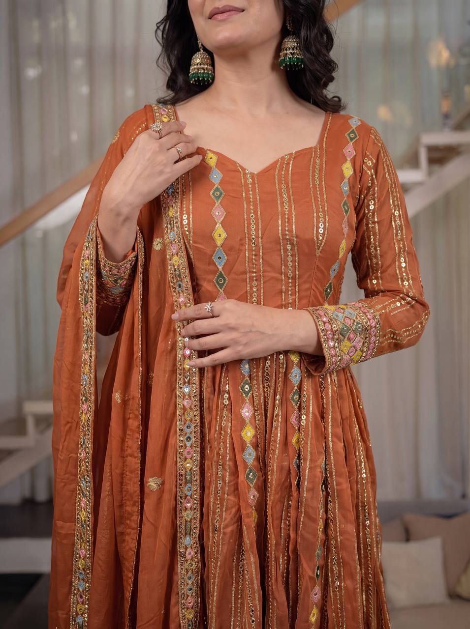 Aarohi Faux Blooming Georgette Sequins Embroidered Anarkali with Pant & Dupatta Set