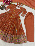 Aarohi Faux Blooming Georgette Sequins Embroidered Anarkali with Pant & Dupatta Set