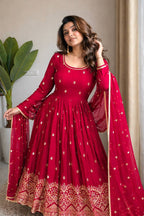 Ruhaniya Pure Chinon Silk Real Mirror Handwork Embroidered Gown with Pant & Dupatta