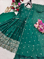 Ruhaniya Pure Chinon Silk Real Mirror Handwork Embroidered Gown with Pant & Dupatta