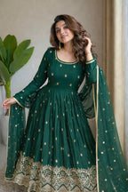 Ruhaniya Pure Chinon Silk Real Mirror Handwork Embroidered Gown with Pant & Dupatta