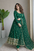 Ruhaniya Pure Chinon Silk Real Mirror Handwork Embroidered Gown with Pant & Dupatta