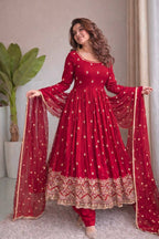 Ruhaniya Pure Chinon Silk Real Mirror Handwork Embroidered Gown with Pant & Dupatta