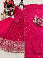 Ruhaniya Pure Chinon Silk Real Mirror Handwork Embroidered Gown with Pant & Dupatta