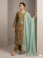 Vaidehi Glass Roman Embroidered Kurti with Pant & Georgette Dupatta Set