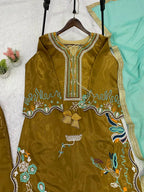 Vaidehi Glass Roman Embroidered Kurti with Pant & Georgette Dupatta Set