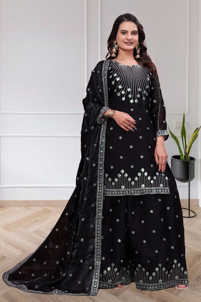 Vaanika Fendy Silk Zilmil Sequins Embroidered Sharara Suit with Dupatta