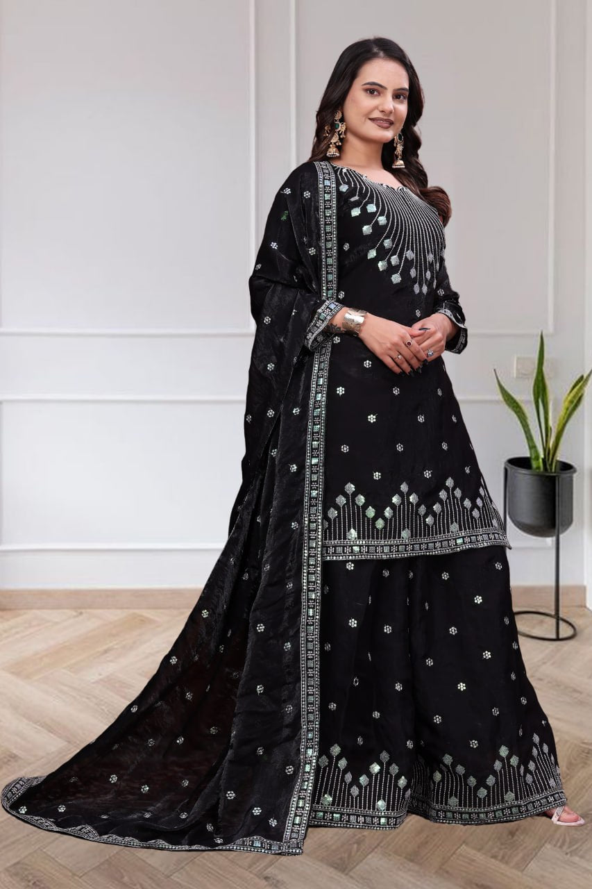 Vaanika Fendy Silk Zilmil Sequins Embroidered Sharara Suit with Dupatta