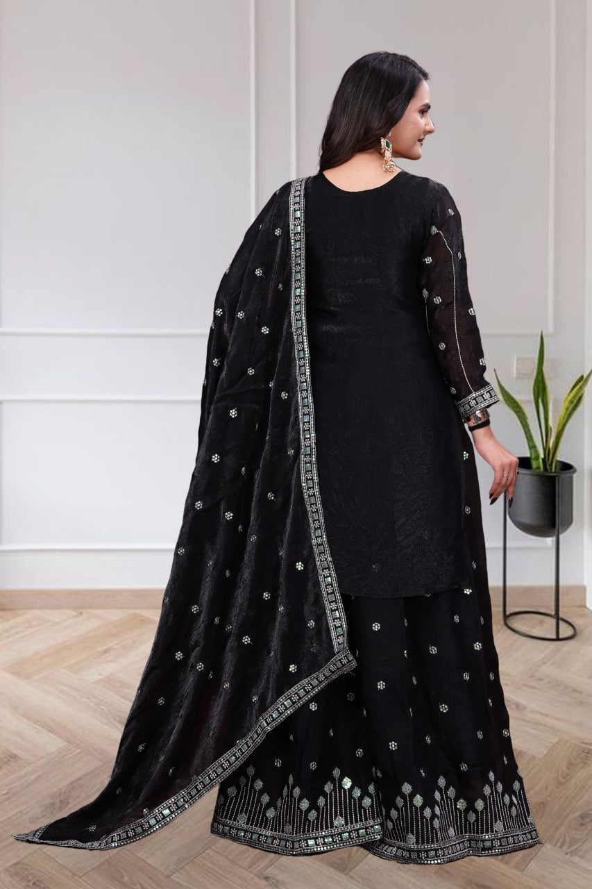 Vaanika Fendy Silk Zilmil Sequins Embroidered Sharara Suit with Dupatta