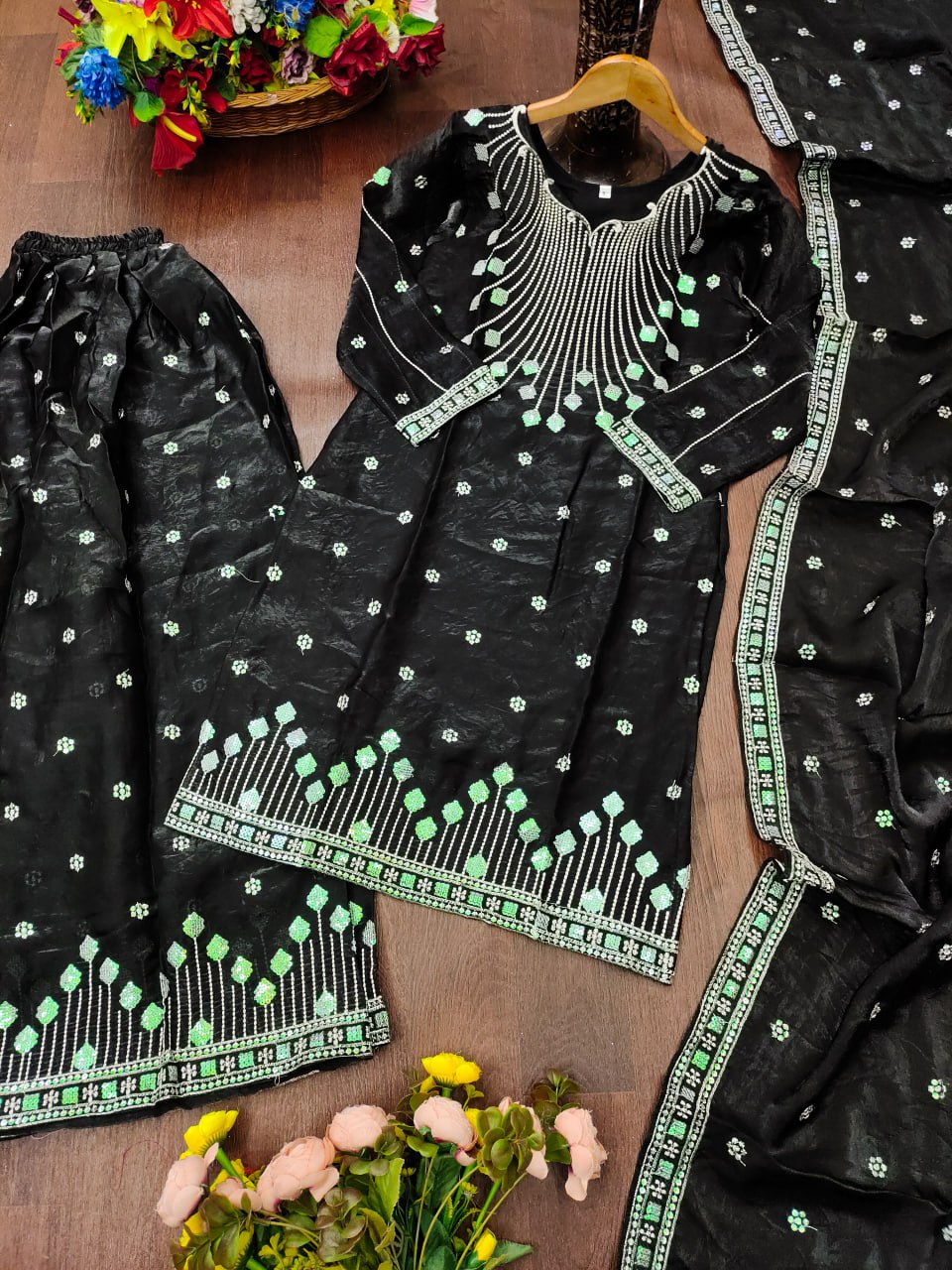 Vaanika Fendy Silk Zilmil Sequins Embroidered Sharara Suit with Dupatta