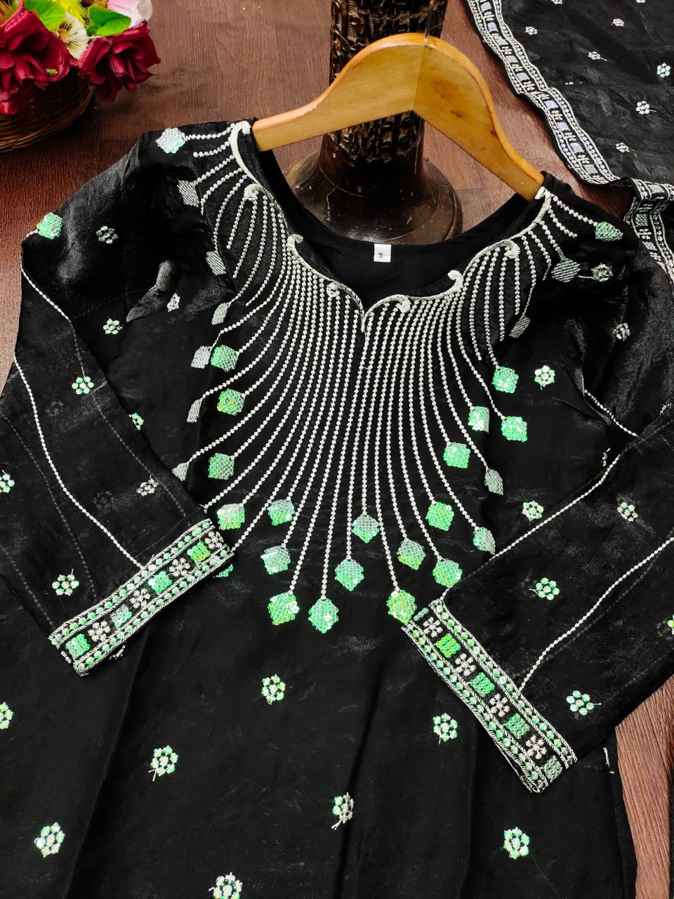 Vaanika Fendy Silk Zilmil Sequins Embroidered Sharara Suit with Dupatta