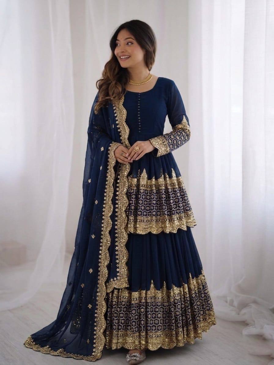 Vaishnavi Faux Georgette Sequins Embroidered Lehenga with Top & Dupatta Set