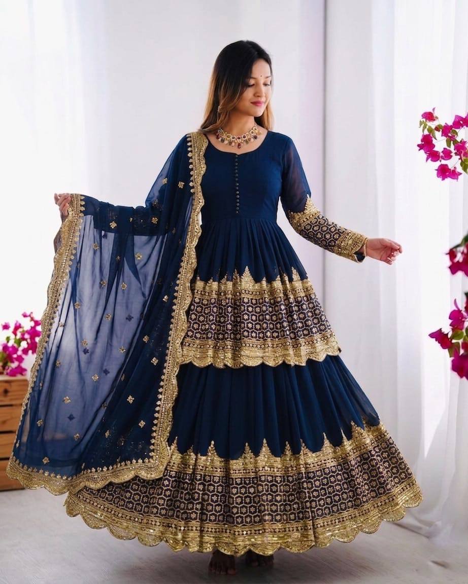 Vaishnavi Faux Georgette Sequins Embroidered Lehenga with Top & Dupatta Set