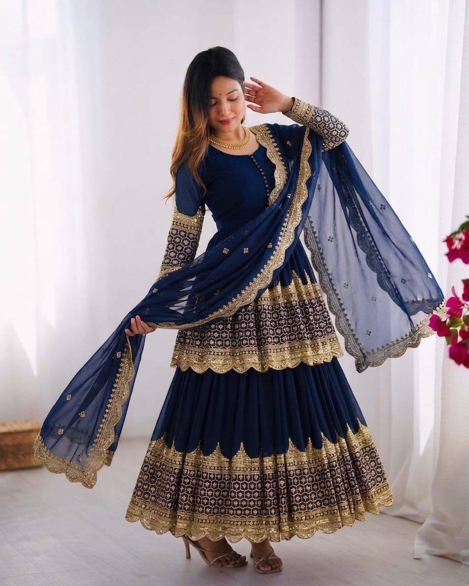 Vaishnavi Faux Georgette Sequins Embroidered Lehenga with Top & Dupatta Set