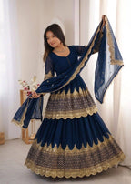 Vaishnavi Faux Georgette Sequins Embroidered Lehenga with Top & Dupatta Set