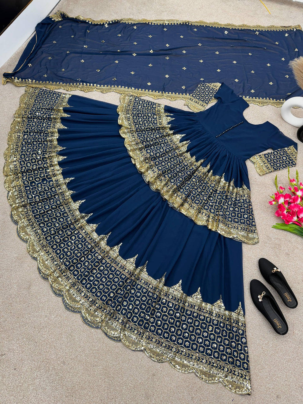 Vaishnavi Faux Georgette Sequins Embroidered Lehenga with Top & Dupatta Set