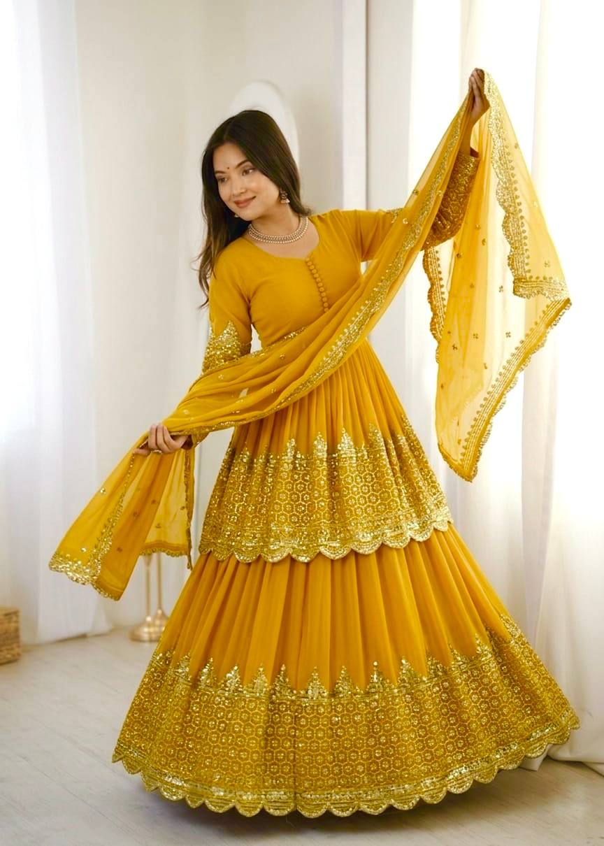 Vaishnavi Faux Georgette Sequins Embroidered Lehenga with Top & Dupatta Set
