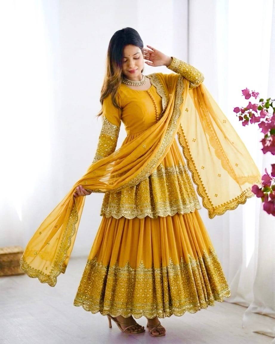 Vaishnavi Faux Georgette Sequins Embroidered Lehenga with Top & Dupatta Set