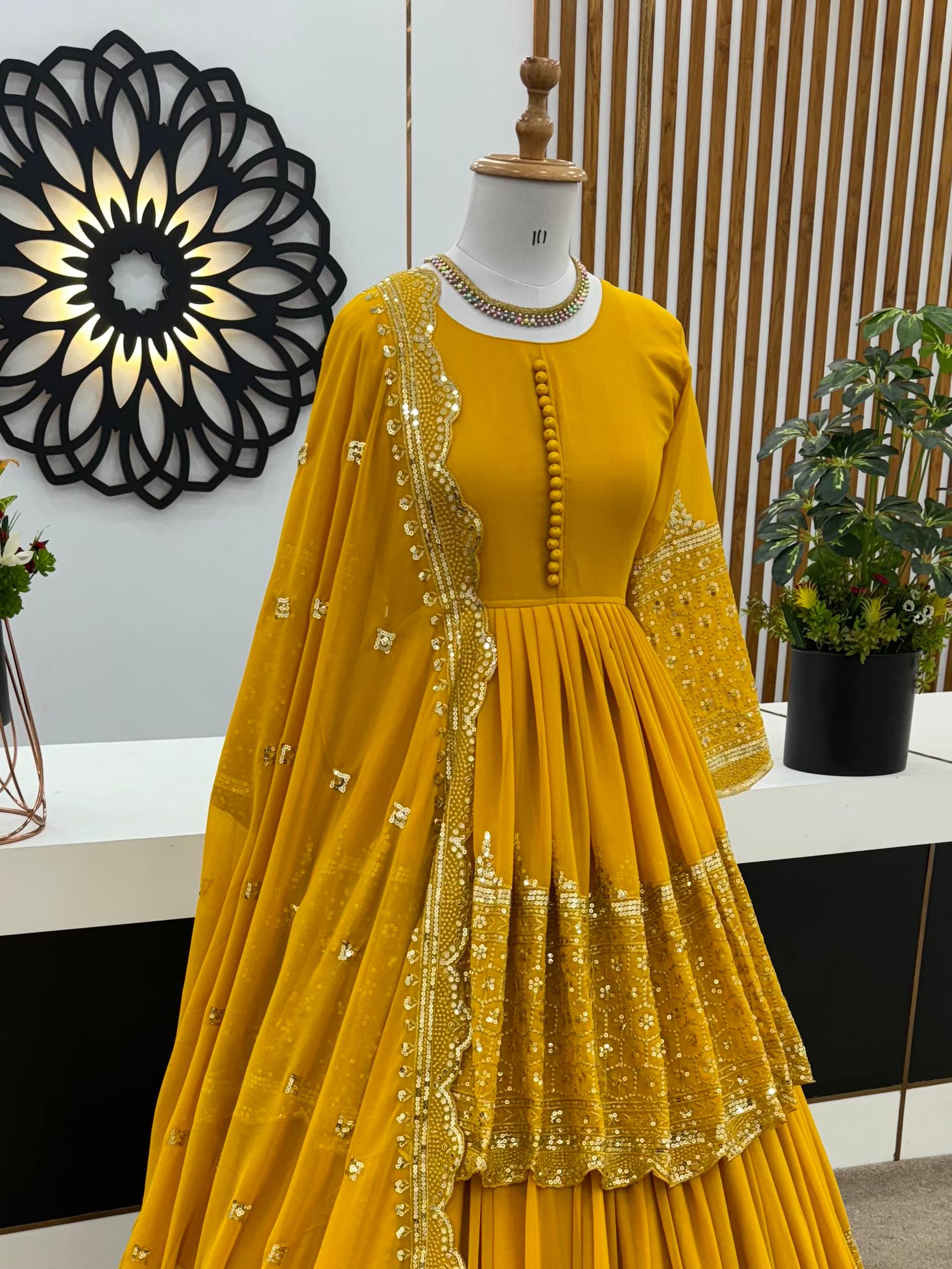 Vaishnavi Faux Georgette Sequins Embroidered Lehenga with Top & Dupatta Set
