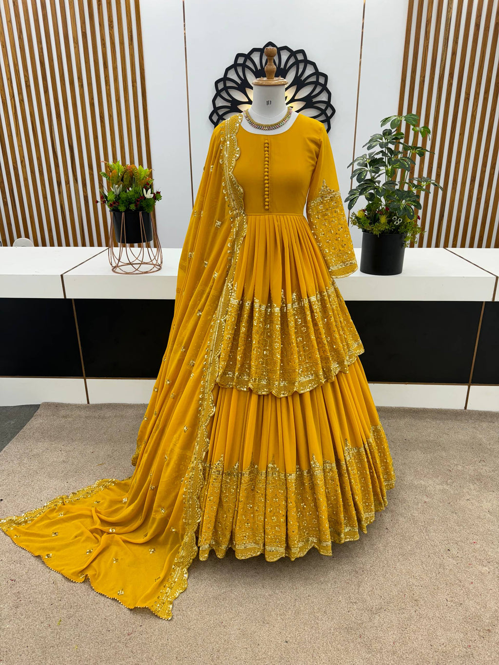 Vaishnavi Faux Georgette Sequins Embroidered Lehenga with Top & Dupatta Set