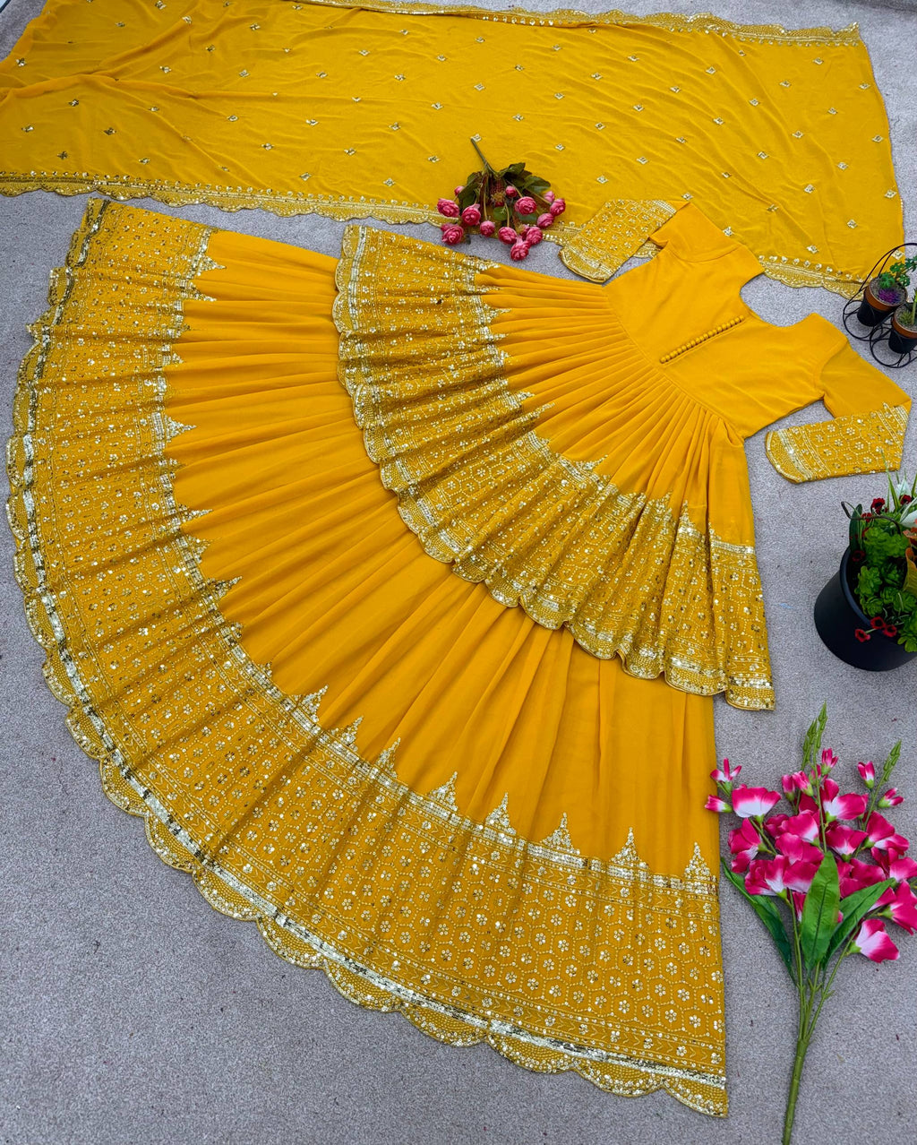Vaishnavi Faux Georgette Sequins Embroidered Lehenga with Top & Dupatta Set