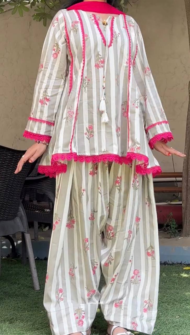 Aarna Pure Natural Crepe Digital Print Farshi Pant with Dupatta Set