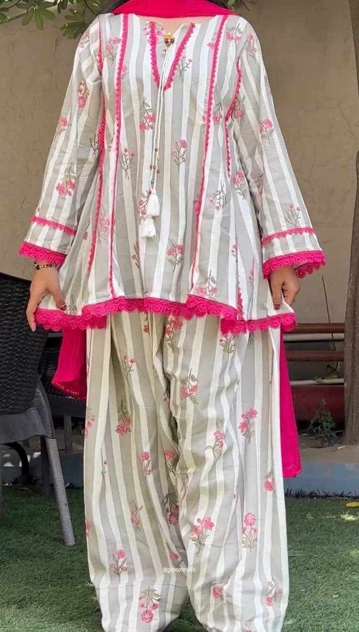 Aarna Pure Natural Crepe Digital Print Farshi Pant with Dupatta Set
