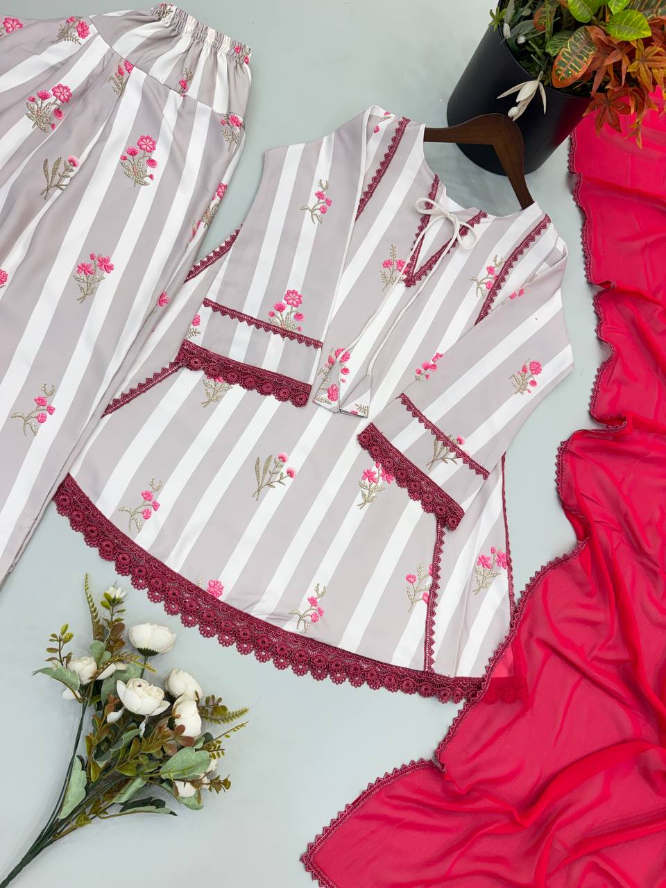 Aarna Pure Natural Crepe Digital Print Farshi Pant with Dupatta Set