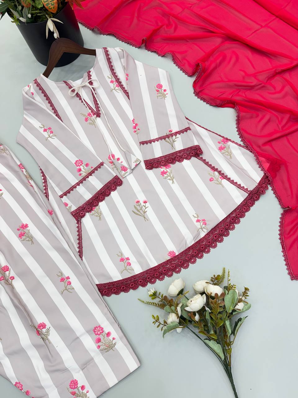 Aarna Pure Natural Crepe Digital Print Farshi Pant with Dupatta Set