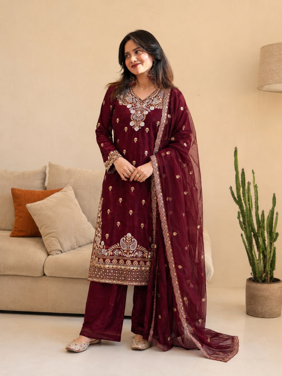 Zarmina Fendy Heavy Sequins Embroidered Farshi Plazzo Set with Dupatta