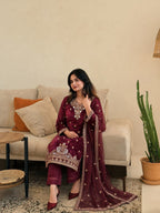 Zarmina Fendy Heavy Sequins Embroidered Farshi Plazzo Set with Dupatta