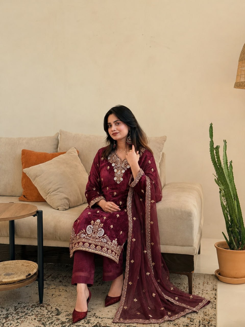 Zarmina Fendy Heavy Sequins Embroidered Farshi Plazzo Set with Dupatta
