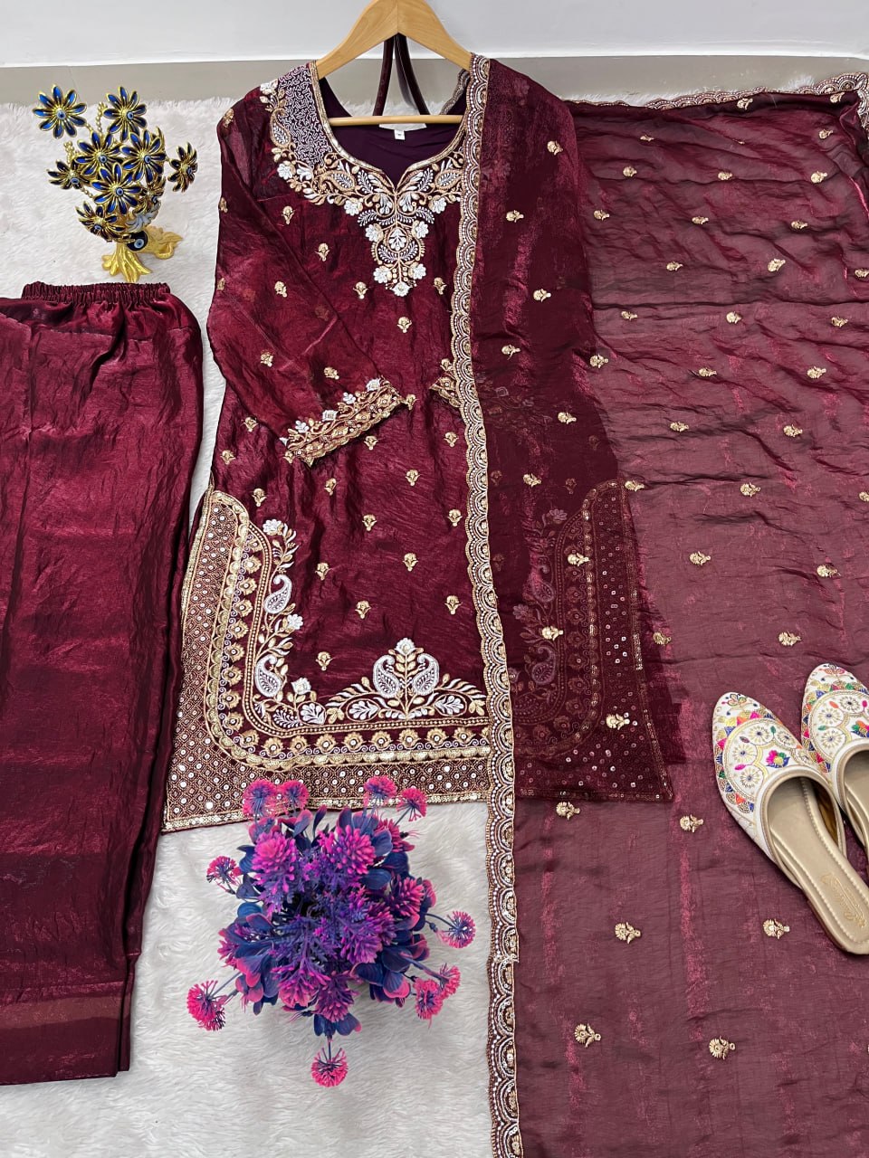 Zarmina Fendy Heavy Sequins Embroidered Farshi Plazzo Set with Dupatta