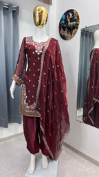 Zarmina Fendy Heavy Sequins Embroidered Farshi Plazzo Set with Dupatta