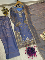Zarmina Fendy Heavy Sequins Embroidered Farshi Plazzo Set with Dupatta