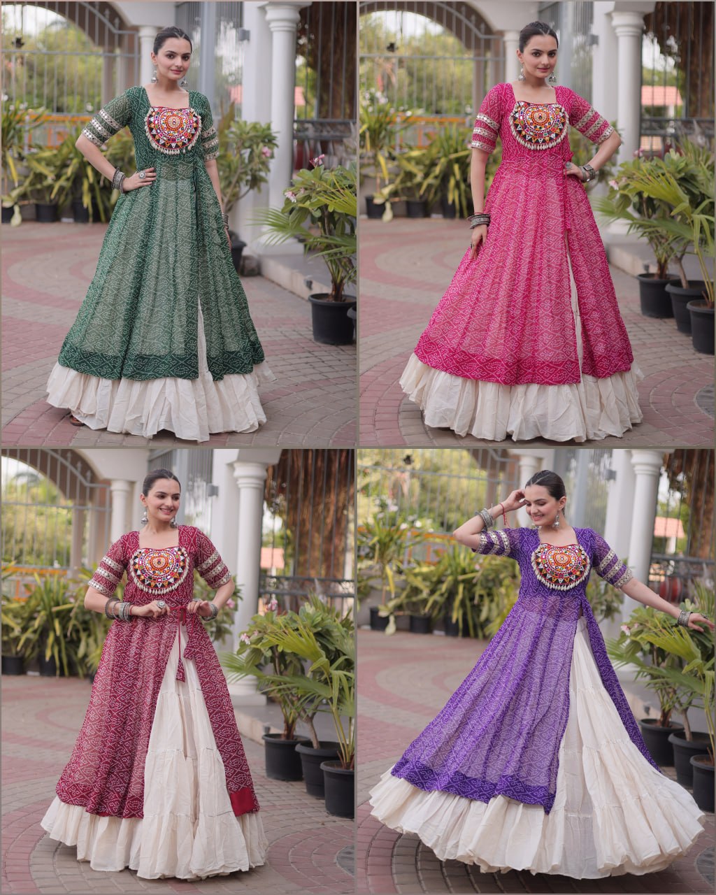 Raivika Kora Cotton Lehenga with Bandhani Faux Georgette Kurti – Navratri Special Set