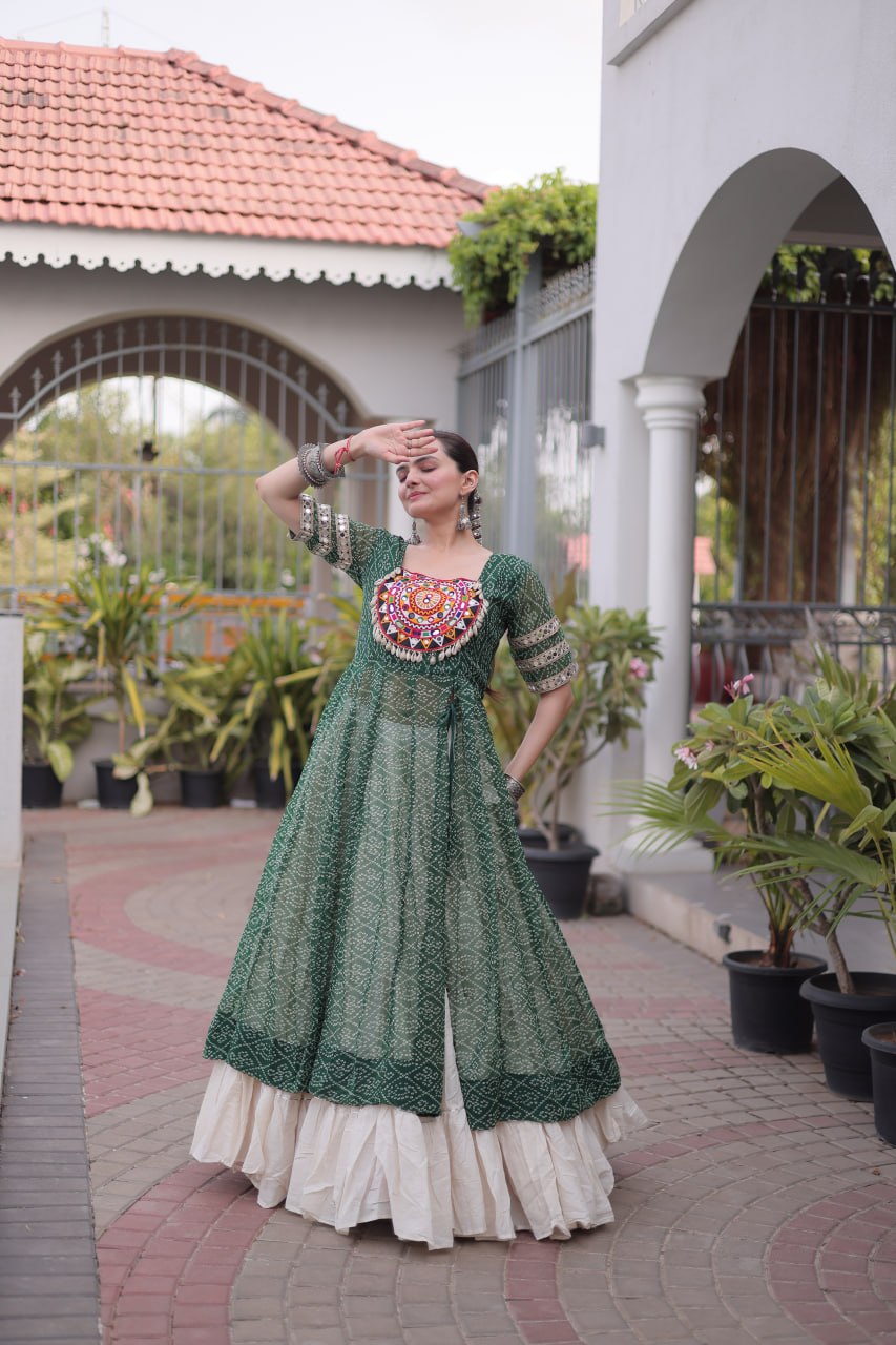 Raivika Kora Cotton Lehenga with Bandhani Faux Georgette Kurti – Navratri Special Set