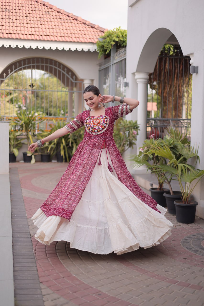Raivika Kora Cotton Lehenga with Bandhani Faux Georgette Kurti – Navratri Special Set