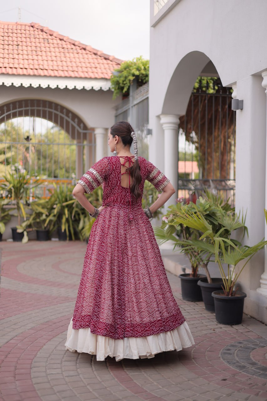 Raivika Kora Cotton Lehenga with Bandhani Faux Georgette Kurti – Navratri Special Set
