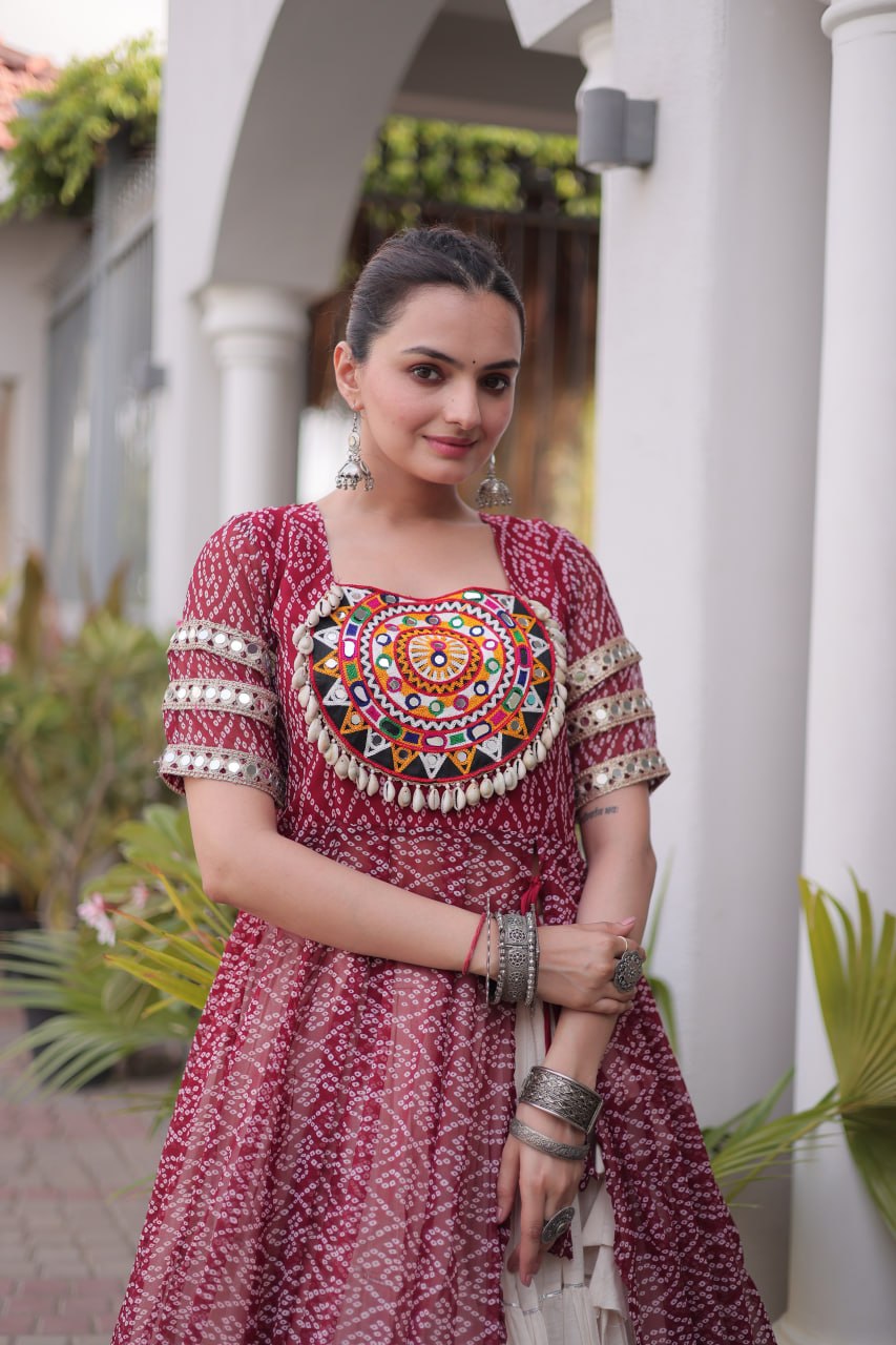 Raivika Kora Cotton Lehenga with Bandhani Faux Georgette Kurti – Navratri Special Set