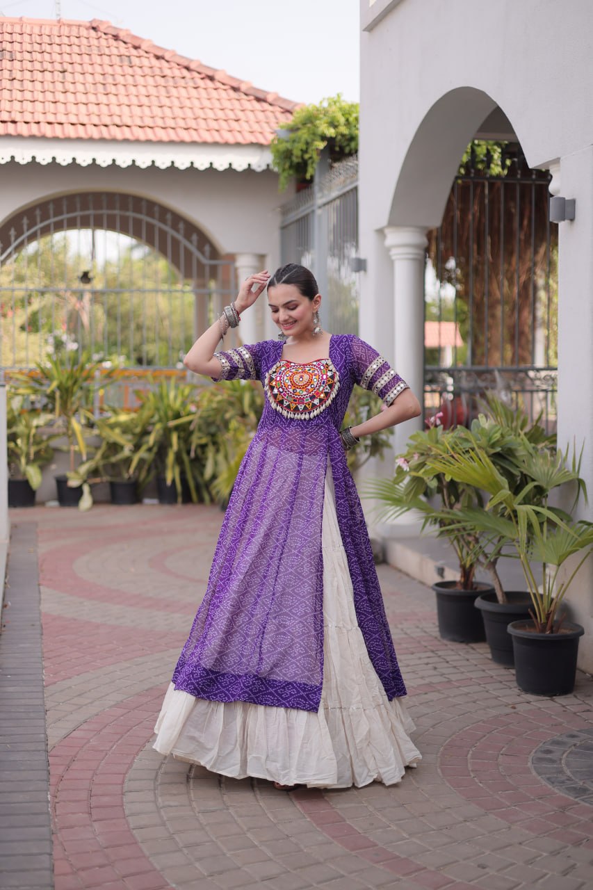 Raivika Kora Cotton Lehenga with Bandhani Faux Georgette Kurti – Navratri Special Set