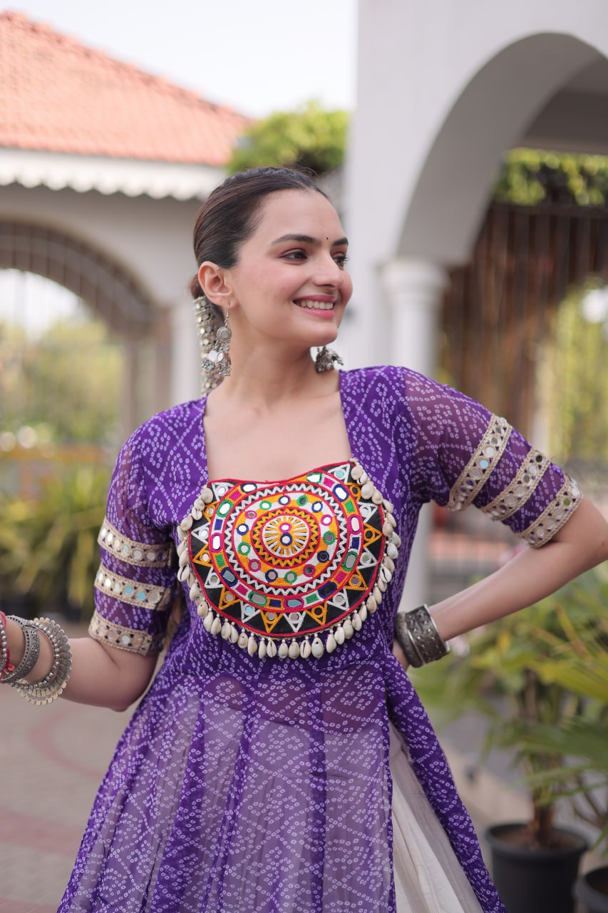 Raivika Kora Cotton Lehenga with Bandhani Faux Georgette Kurti – Navratri Special Set