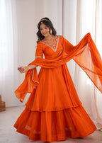 Mahveen Heavy Chinon Silk Embroidered Palazzo Suit with Sequin Work and Fancy Lace Dupatta