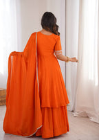 Mahveen Heavy Chinon Silk Embroidered Palazzo Suit with Sequin Work and Fancy Lace Dupatta