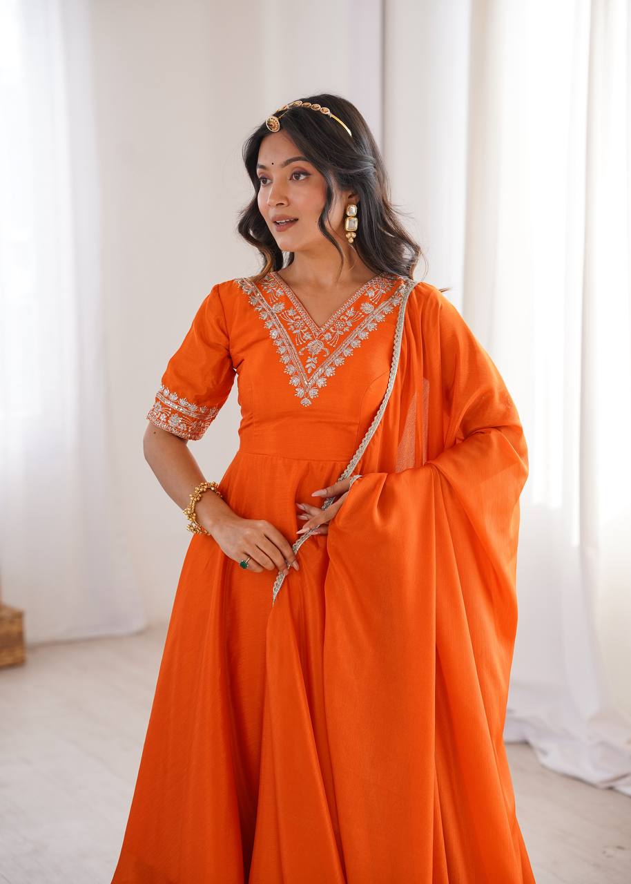 Mahveen Heavy Chinon Silk Embroidered Palazzo Suit with Sequin Work and Fancy Lace Dupatta